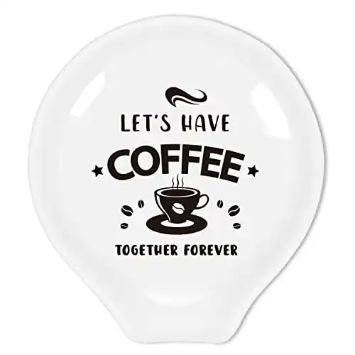 Uhealik Funny Coffee Quote Ceramic Coffee Spoon Holder-Coffee Spoon Rest -Coffee Station Decor Coffee Bar Accessories-Coffee Lovers Gift for Women and Men (Let s Have Coffee Together Forever)