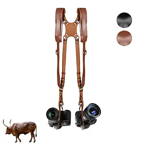 Kasla Camera Strap, Camera Straps for Photographers-Leather Dual Camera Strap for Two DSLR/SLR Cameras (Brown)