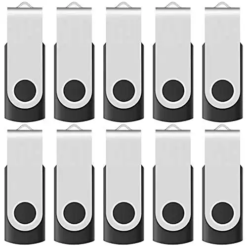 10-Pack Enfain 16GB USB 2.0 Flash Memory Stick Swivel Thumb Drives for Universal Data Storage at Home & The Office (Black)