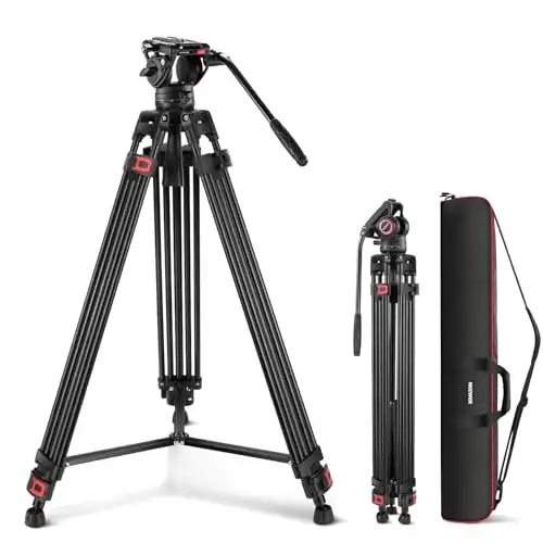 NEEWER 74 Inch Pro Video Tripod with Fluid Head, QR Plate Compatible with DJI RS Gimbals Manfrotto, Durable Camera Tripod with Telescopic Handle Scaled Base for DSLR, Max. Load 17.6 lb/8 kg, TP74