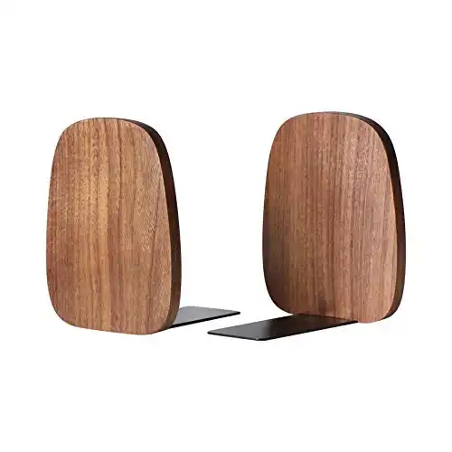 Muso Wood Book Ends for Shelves, Non-Skid Bookends for Heavy Books, Wooden Book Stopper for Home Office and Library (Walnut 1 Pair)