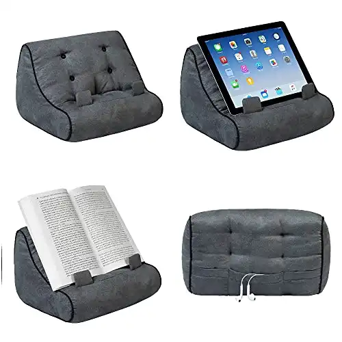 Book Couch iPad Stand | Tablet Stand | Book Holder| Reading Pillow | Reading in Bed at Home | Tablet Lap Rest Cushion | Fun Novelty Gift Idea for Readers, Book Lovers | Phones and eReaders (Grey)