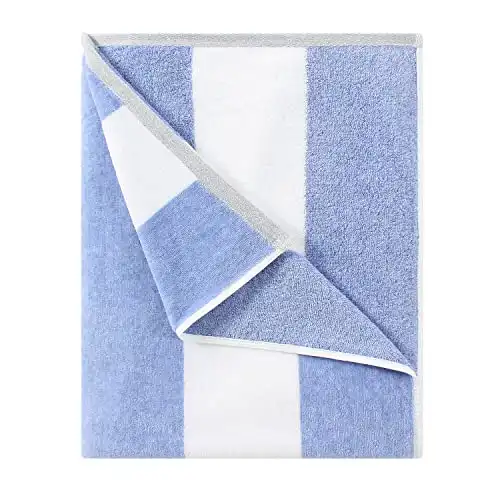 HENBAY Fluffy Oversized Beach Towel - Plush Thick Large 70 x 35 Inch Cotton Pool Towel, Blue Striped Quick Dry Swimming Cabana Towel