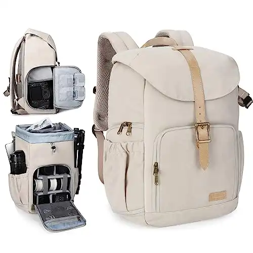 BAGSMART Camera Backpack, DSLR Camera Bag Backpacks for Photographers, Waterproof Anti-Theft Photography Backpack with 15 Inch Laptop Compartment & Tripod Holder, Ivory White