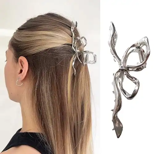 Bow Metal Claw Clip Giant Claw Clips For Thick Hair Silver Metal Hair Clip Non-Slip Chrome Elegant Hair Clip Femme Hair Clips