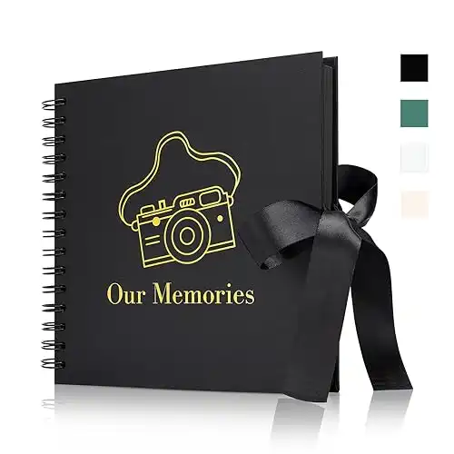 fusuu Scrapbook Album 80 Pages Photo Album Scrapbook DIY Photo Book with Gold Foil Perfect Couples Scrapbook for Anniversary, Birthday, Travelling (Black)