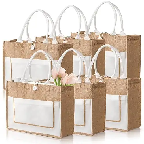 ZOOFOX 6 Pack Jute Tote Bags, 16.5