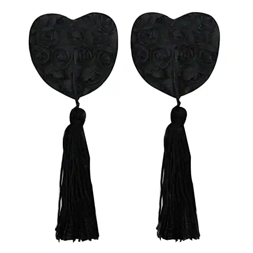 KINGSEVEN Reusable Flower Silicone Pasties Bra Sexy Breast Petals with Tassel Black