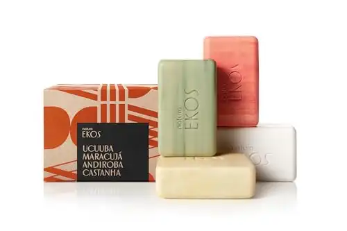 natura - Ekos Ucuuba, Castanha, Andiroba, Maracujá Bar Soap Set (4 Pack) - 1 Exfoliating Bar, 3 Other Bars - Vegetable Oils - Vegan Skin Care - Brazilian Beauty Secrets - Self Care - 3.5oz (100g)