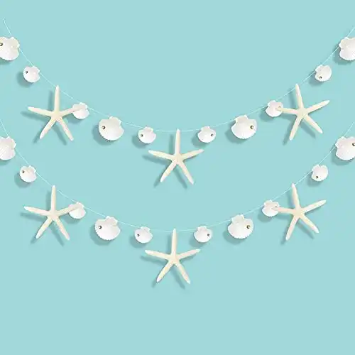 Decor365 Flat Paper White Finger Starfish Sea Shell Garland Ocean Coastal Nautical Party Decoration Starfish Cutouts Hanging Bunting Banner Under The Sea Mermaid Wish Birthday Beach Wedding Decor