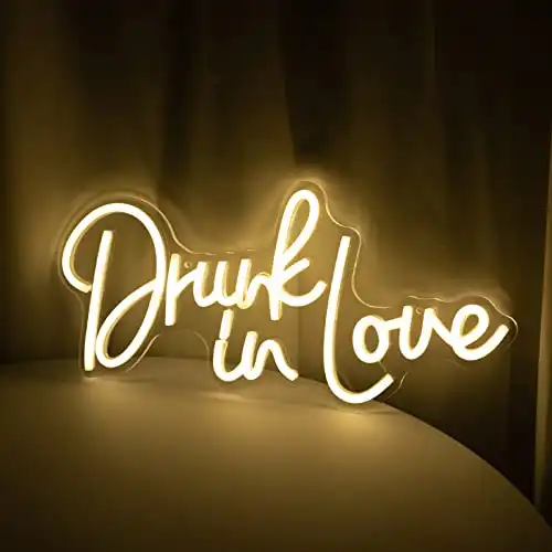 NBHS Drunk in Love Neon sign White Letter Led Neon Light Love Neon Sign for Bedroom Club Bar Christmas Wedding Party Engagement Party Decor