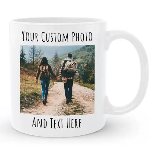 Giftbees Personalized Coffee Mug, Custom Picture Text or Logo Ceramic Mug, Customized Gift for Men & Women, Taza Personalizada with Photo and Words, Customizable 11 Oz Tea Cup | White