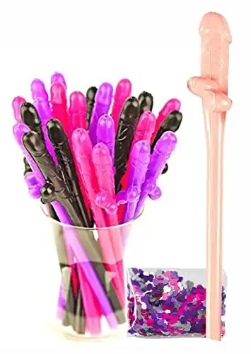 Bachelorette Party Straws 30+1 Confetti, Funny Pennis Shaped Straws Bachelorette Decorations, Pennis Straws Party Pack, Crazy Straws Bride Party, Funny Drinking Straws, Hen Naughty Straws Party Favors