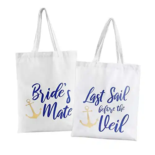 Pop Fizz Designs Nautical Bachelorette Party Canvas Bags | 7 Pack | Last Sail Before the Veil Bachelorette Party Supplies | Nautical Bachelorette Party Decorations