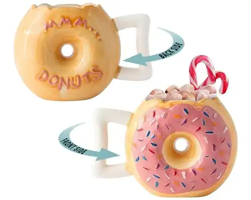 Ceramic Donut Mug - Delicious Pink Glaze Doughnut with Sprinkles - Funny 