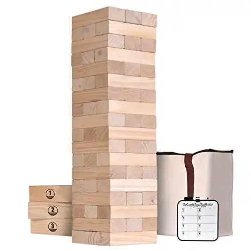 GoSports 5 ft Giant Wooden Toppling Tower - Includes Bonus Rules with Gameboard - Choose Your Style