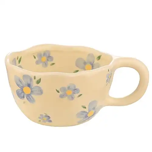 VanEnjoy Ceramic Cup, Cute Coffee Mug, Strawberry Mug, Aesthetic Coffee Mug, Retro Flower Mug, Ceramic Tea, 10oz/300ml for Tea Coffee, Milk and Oatmeal