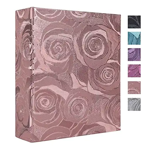 RECUTMS Photo Album 100 Pockets 4x6 Small Leather Photo Book With Black Inner Pages Memo Album For Baby Wedding Family Children Anniversary Picture Book (Champagne)