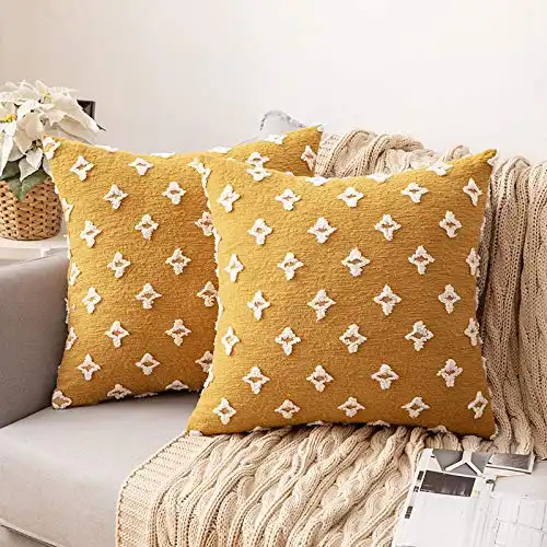 MIULEE Set of 2 Decorative Throw Pillow Covers Rhombic Jacquard Pillowcase Soft Square Cushion Case for Fall Couch Sofa Bed Bedroom Car Living Room 18x18 Inch Yellow