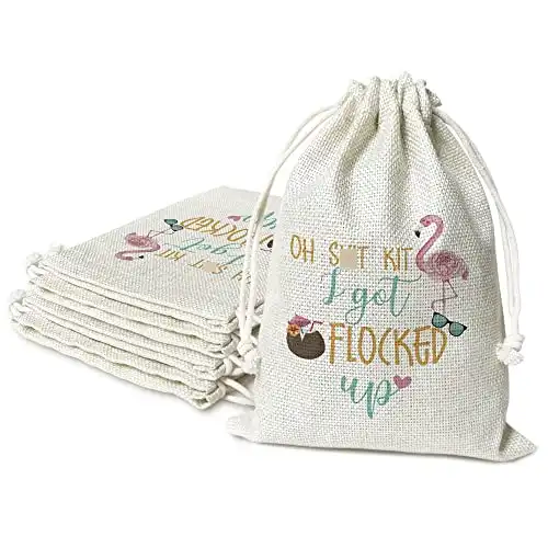 Hangover Kit Bags, I Got Flocked Up Flamingo With Drawstring Gift Bag, for Bridal Shower, Wedding, Travel, Bachelorette Party Survival Recovery Kit Bag, Decorations, Supplies (6