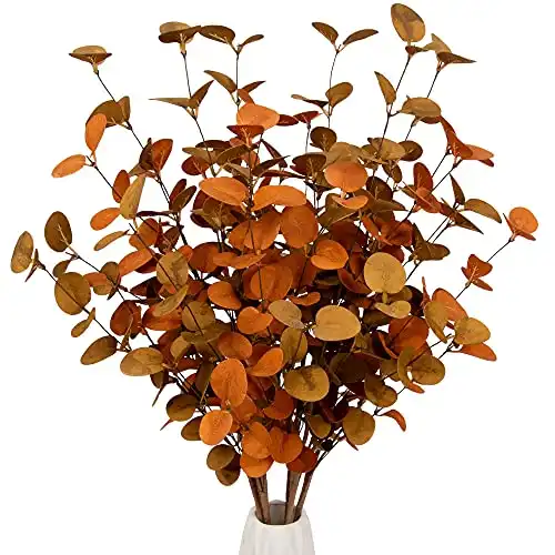 VGIA 6 Pcs Fall Eucalyptus Leaves Artificial Eucalyptus Stems Fall Leaf Spray Autumn Leaves Fall Decorations for Home Floral Arrangement