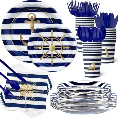 Nautical Party Plates and Napkins - Nautical Party Decorations - Nautical Party Tableware - Nautical Party Favors - Nautical Party Supplies Serves 20 Guests