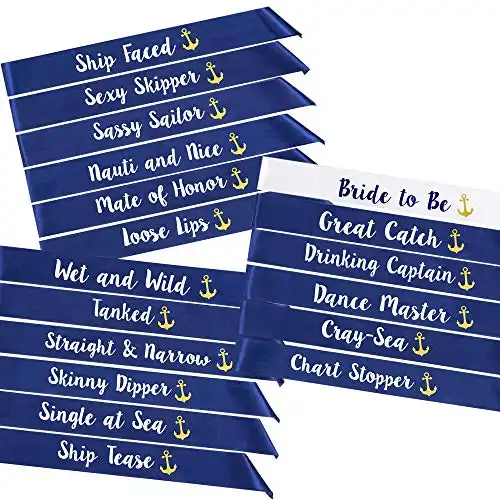 “Last Sail Before The Veil” Bachelorette Sashes | 18 Pack | 1 Bride to be Sash and 17 Bride Tribe Sashes with Fun Nautical Phrases