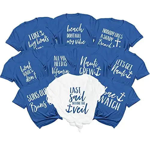 HHOD Bride Squad Nautical Bachelorette Party Shirts, Beach Bachelorette Cruise Outfits, Last Sail Before The Veil, Let's Get Nauti (Bride Squad Nautical Bachelorette Party Shirt), Medium