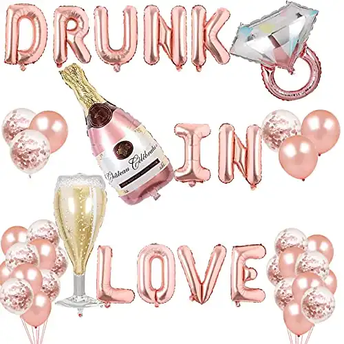 Drunk in Love Balloons Rose Gold Bachelorette Party Banner Engagement Hen Party Decor Bridal Shower Wedding Themed Party Supplies Decorations Photo Booth Props