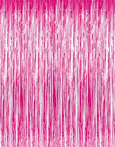 GOER 3.2 ft x 9.8 ft Metallic Tinsel Foil Fringe Curtains Party Photo Backdrop Party Streamers for Galentines Day,Birthday,Graduation,New Year Eve Decorations Wedding Decor (1 Pack, Hot Pink)