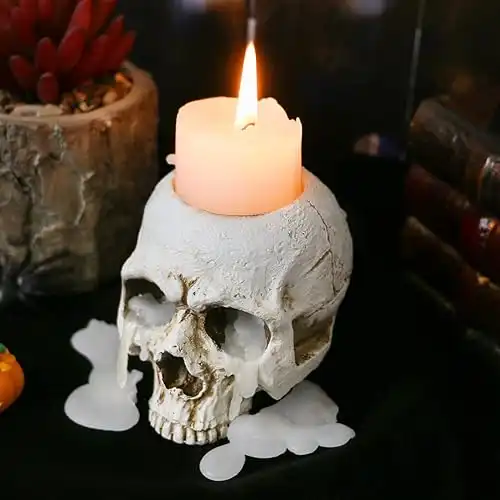 Skull Candle Holder - Gothic Shed Tears Human Skull Tealight Candle Holder Novelty Skull Bone Candlestick Halloween Home Bar Party Tabletop Decor