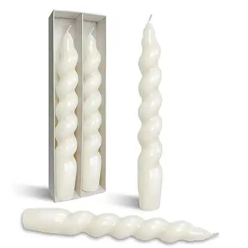 Spiral Taper Candle Milk White Unscented Twisted Candlesticks 7.5 Inch Smokeless Short Candle Stick for Wedding Dinner Decor Creative Gift 2PCS