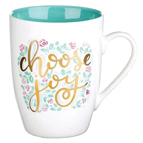 With Love Inspirational Coffee Mug for Women, Choose Joy Teal w/ Gold Accents Motivational Coffee/Tea Cup for Her Birthday, Mother's Day, 12oz Ceramic