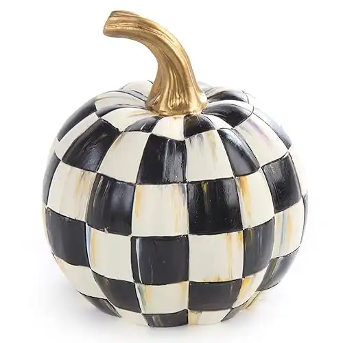 MACKENZIE-CHILDS Mini Decorative Pumpkin for Fall Decor, Autumn Decorations for Home, Courtly Check Black-and-White