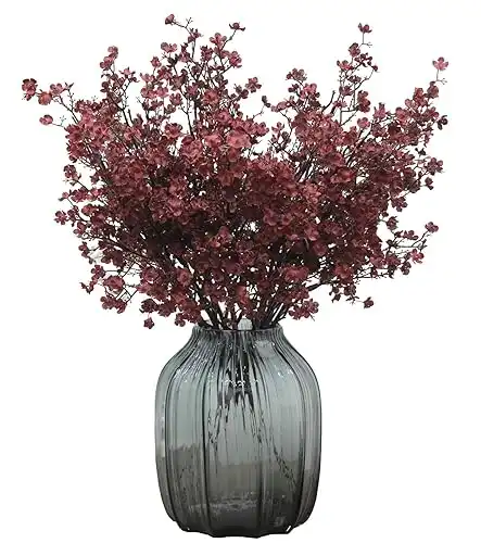 JAKY-Global Babys Breath Silk Artificial Flowers Burgundy 6 Bundle Fall Stems Fake Plants Decor Wedding Party Decoration Bouquets Real Touch DIY Home Garden,Farmhouse,Living Room (Autumn Red-6pcs)