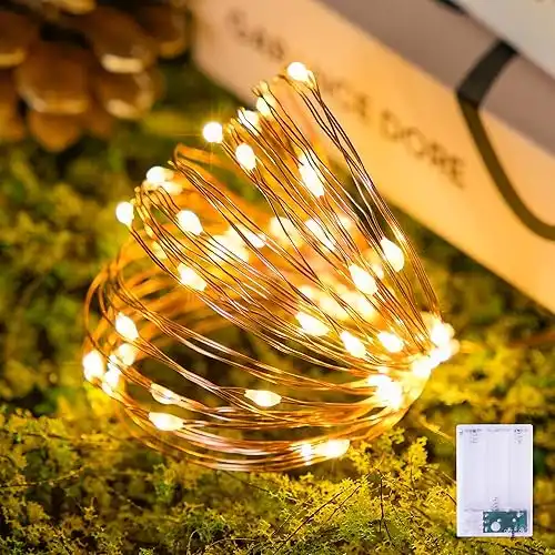 JMEXSUSS 50 LED Warm White Fairy Lights Battery Operated 16.1ft Twinkle Lights