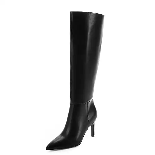 Easyfox Tall Black Boots for Women Zipper Black Knee High Boots Pointed Toe Knee High Boots 3 In Stiletto High Heels Boots Size 9