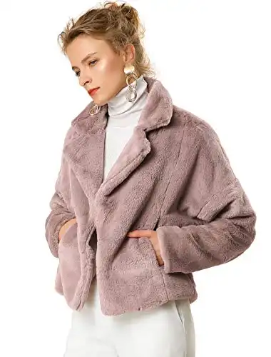 Allegra K Women's Winter Wedding Faux Fur Bolero Jacket Loose Formal Faux Fur Coat Small Dusty Pink