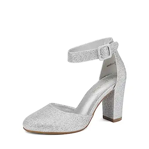 DREAM PAIRS Womens High Heel Closed Toe Chunky Wedding Pumps Shoes, Silver Glitter - 8.5 (Angela)