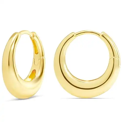 MILLA 14K Gold Plated Hoop Earrings | Small Silver Hoops | Thick Lightweight Chunky Hoop Earrings for Women (14K Gold Plated, Small, 0.8 inches - 20 mm)