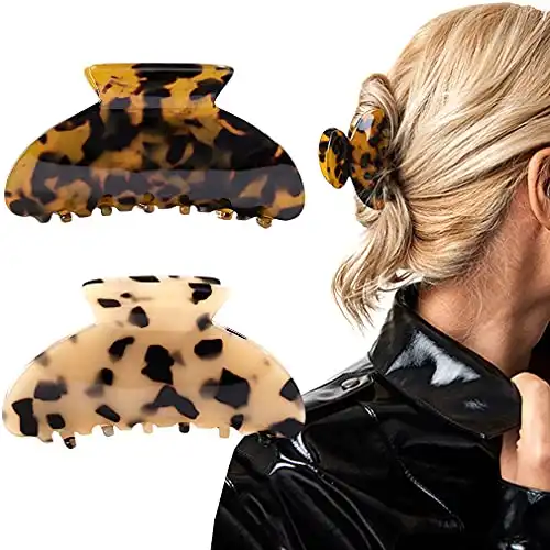 2PCS Hair Claw Banana Clips tortoise Barrettes Celluloid French Design Barrettes celluloid Leopard print Large Fashion Accessories for Women Girls