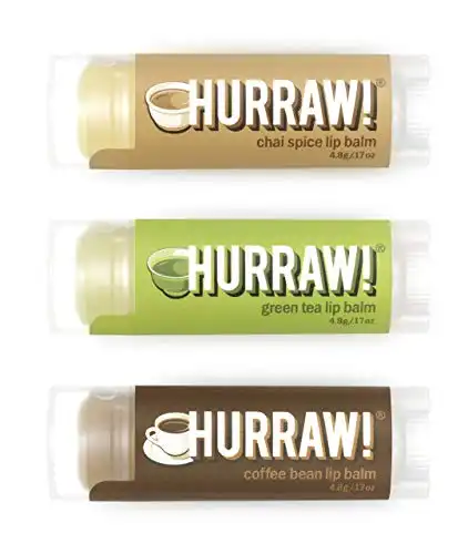 Hurraw! Chai Spice, Green Tea, Coffee Bean Lip Balms, 3 Pack Bundle: Organic, Certified Vegan, Cruelty and Gluten Free. Non-GMO, 100% Natural Ingredients. Bee, Shea, Soy and Palm Free. Made in USA