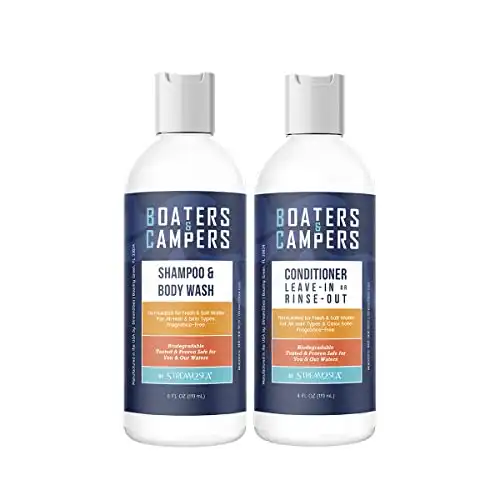 STREAM 2 SEA Boaters and Campers Hair Shampoo and Conditioner Set, 4 oz Reef Safe Fragrance Free All Natural Shampoo and Conditioner For Camping, Hiking and Boating, Paraben Free Hair Care